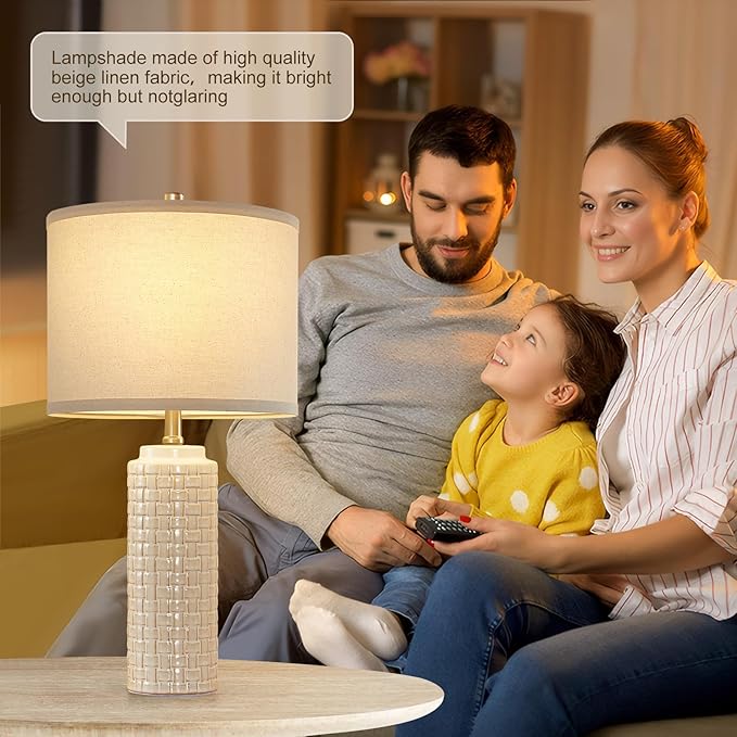 Luvkczc 24.8" Modern Ceramic Bedside Lamp Set of 2, 3 Color Temperature&Bulbs Included - Farmhouse Nightstand Lamps for Living Room Bedroom End Table Office Entryway - Bloomnest