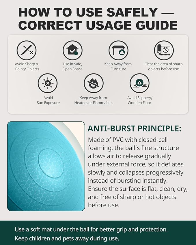 Trideer Exercise Ball for Yoga, Pilates & Fitness – Stability Ball Equipment for Home Gym & Office Chair, Core & Balance Training Accessories, Physical Therapy Equipment, Quick Pump Included, 5 Sizes - Bloomnest