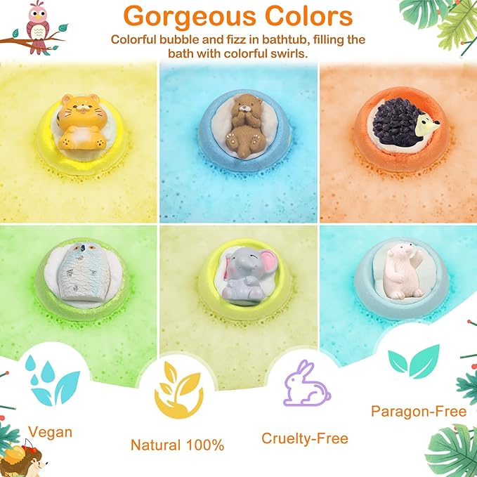 Bath Bombs for Kids with Surprise Inside,12-Pack Natural Organic Kids Bath Bombs with Endangered Animals Toys, Fun & Educational Gift, Ideal Birthday,Christmas,Children's Day Gifts kit - Bloomnest
