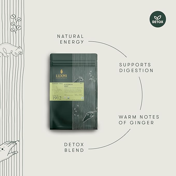 Luxmi Estates Citrus Sky Lemongrass Ginger Green Tea 50 Tea Bags (100g) Pack | Certified Organic Darjeeling Green Tea | Natural Lemon Balm Tea - Calming, Supports Digestion | 50 Cups Bulk Pack - Bloomnest