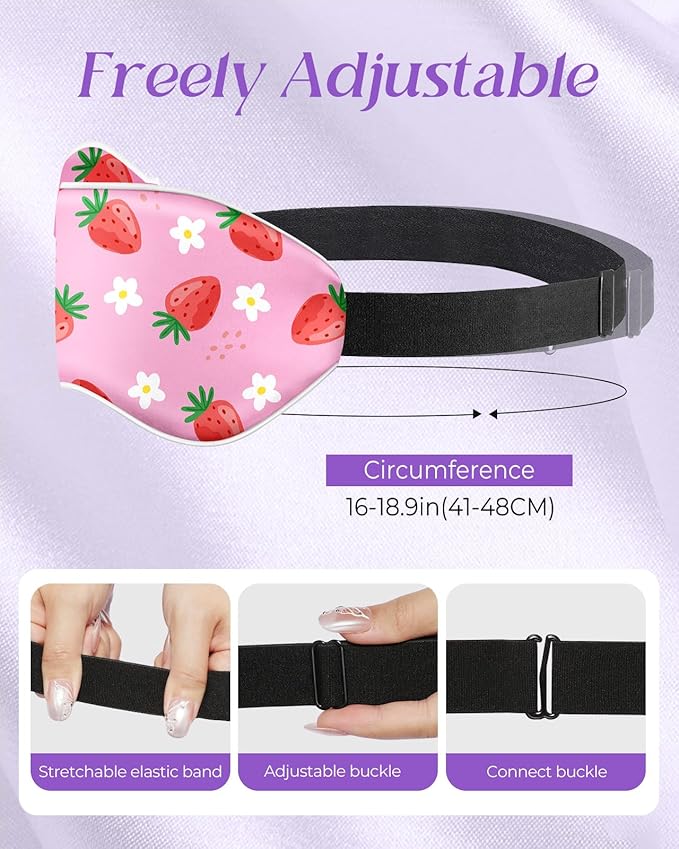 Sleep Mask for Kids - Silk Eye Mask for Sleeping Cute Cartoon Kids Sleep Mask for Boys Girls Teens Soft Smooth Adjustable Straps Silk Kids Eye Cover, Strawberry - Bloomnest