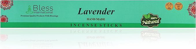 Bless-Lavender 100%-Natural-Handmade-Hand-Dipped-Incense-Sticks Organic-Chemicals-Charcoal-Free Purification-Relaxation-Positivity-Yoga-Meditation Best-Woods-Scent (25 Sticks (1.4 OZ)) BlessInternational