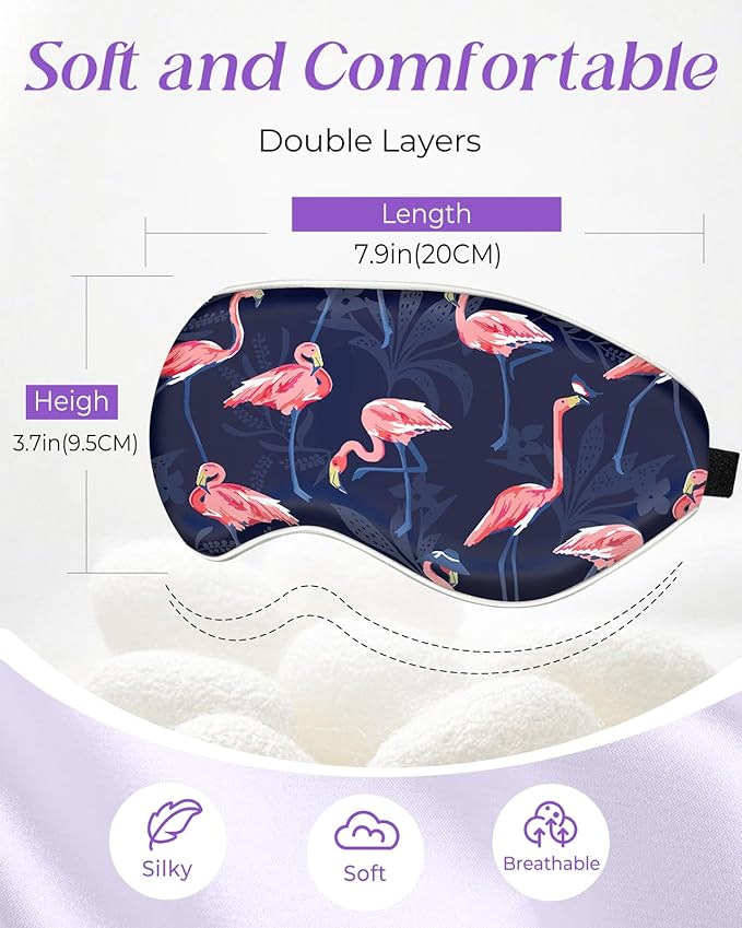 Sleep Mask for Kids - Cute Kawaii Cartoon Silk Sleeping Mask with Adjustable Strap Soft Smooth Light Eye Mask for Sleeping Silk Kids Eye Cover for Boys Girls Teens, BU PK Flamingos - Bloomnest