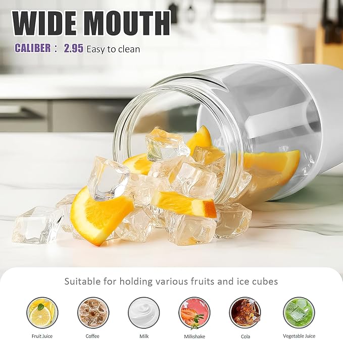 Glass Tumbler with Carry Handle, Clear Glass Water Bottle with Leakproof Lid, Spout Lid&Straw, BPA-Free, 32 oz, White - Bloomnest