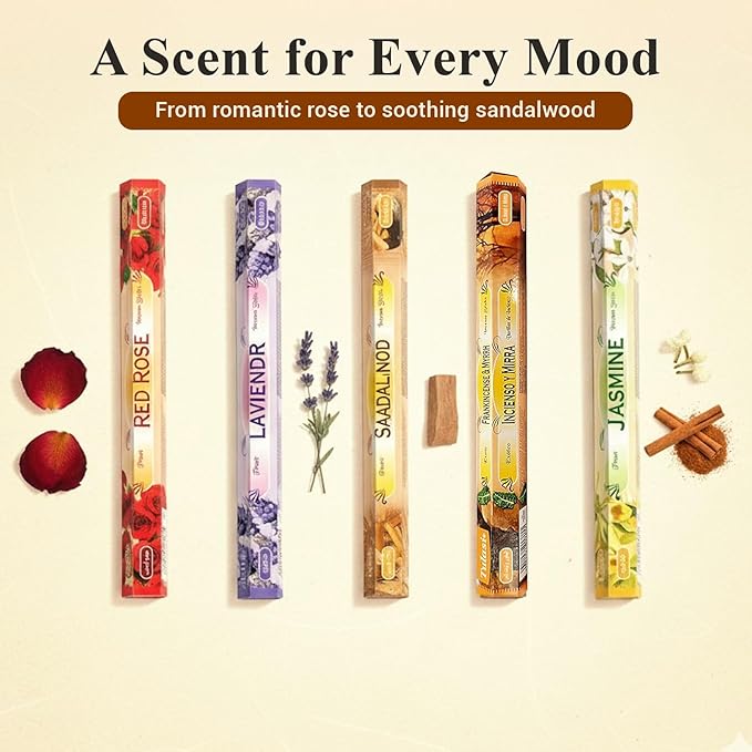 Tulasi Incense Sticks Pack of 12 Natural Scent (240 Sticks) Variety Fragrance of Coconut, White Sage, Red Rose, Palo Santo Lavender & Cinnamon etc, Ideal for Meditation & Positive Vibes Tulasi