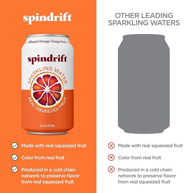 Spindrift Sparkling Water, Blood Orange Tangerine Flavored, Made with Real Squeezed Fruit, 12 Fl Oz Cans, Pack of 24 (Only 12 Calories per Can) - Bloomnest