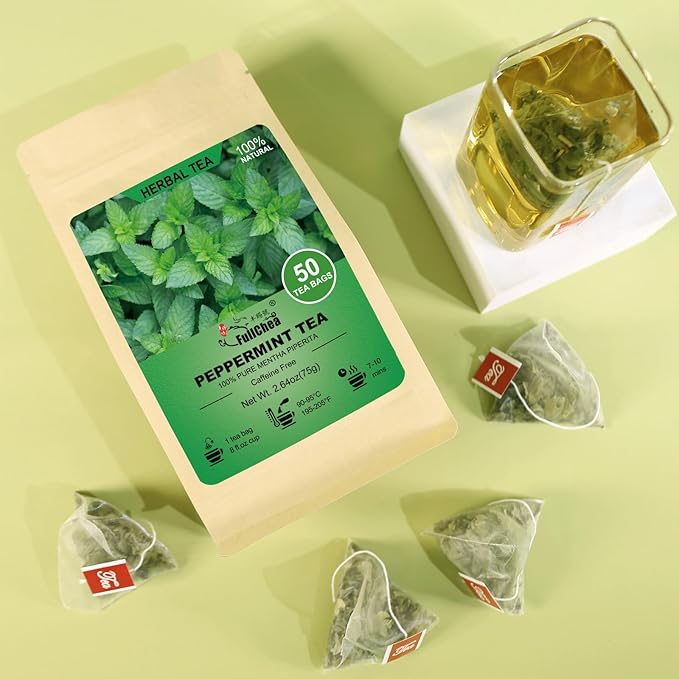 FullChea - Peppermint Tea Bags, 50 Teabags - Premium Peppermint Leaves - Refreshing & Minty - Non-GMO - Caffeine-free - Freshen Breath & Aid Digestion - Bloomnest