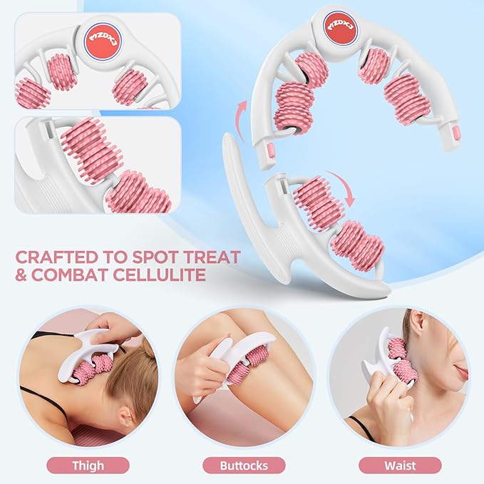 Cellulite Massage Tool Muscle Roller - Deep Fascia Massager & Dimpled Skin Remover for Legs, Thighs & Buttocks - Anti-Cellulite Roller, Smooth Skin, Pain Reliefs (Pink) - Bloomnest