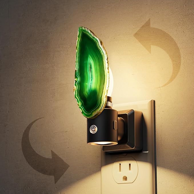 L LOHAS LED Night Light, Night Lights Plug into Wall, Agate Nightlight Rotating, Dimmable Nightlights Plug in with Light Sensor, Soft White Nightlights for Bathroom Bedroom Hallway, 1 Pack(Green) - Bloomnest