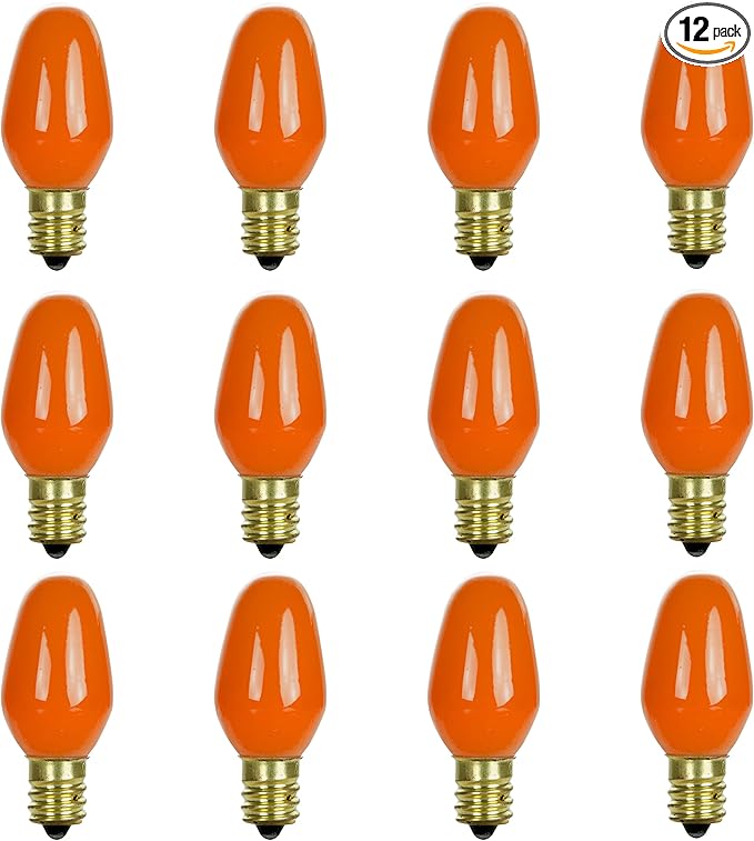 Sunlite 01057 7C7 Incandescent Bulb, 7 Watt, Candelabra E12 Base, C7 Small Night Light, Colored Bulb, Orange, 12 Count - Bloomnest