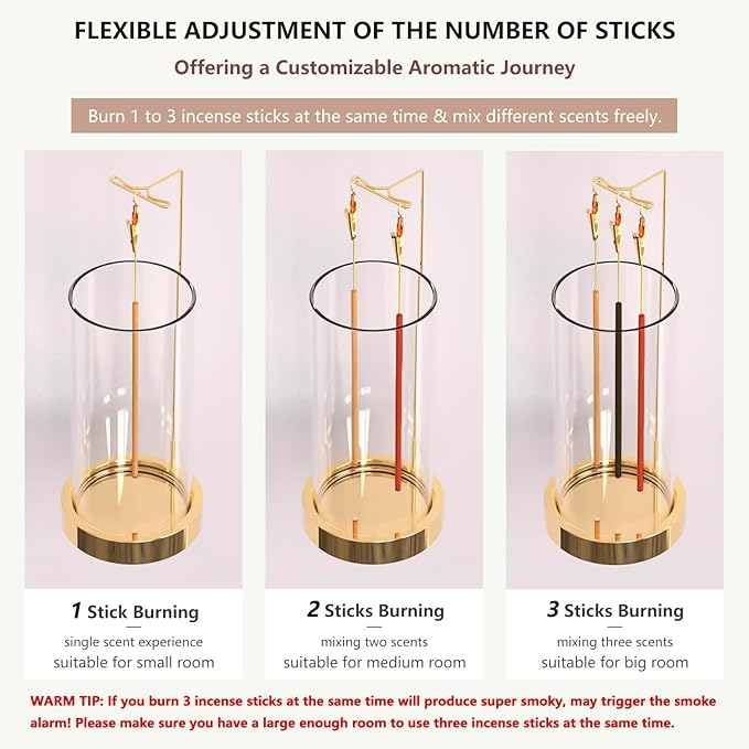 Incense Holder Ash Catcher - Upside Down Glass Incense Holder for Sticks, Reverse Inverted Anti Ash No Mess Insence-Stick Holder, Modern Metal Vertical Incense Burner for House Decor, Gold - Bloomnest