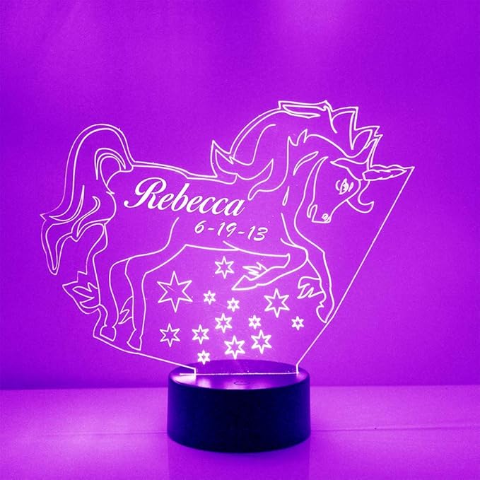 Unicorn Custom 3D Illusion Lamp with Remote | LED Night Light with Personalized Name, Logo, Image, Design | 4 Modes, 16 Light Colors | USB or Battery Power | Made in The USA - Bloomnest