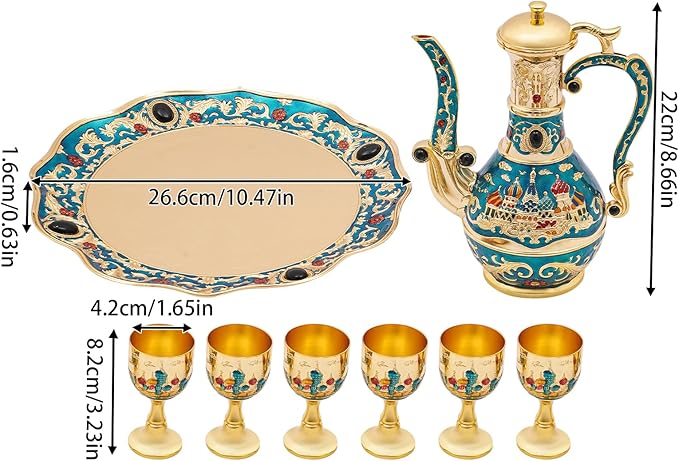 Vintage Turkish Coffee Pot and Cups Set, Vintage Coffee Pot Set with Tray and 6 Cups, Tea Service Sets for Tea Table Decor - Bloomnest