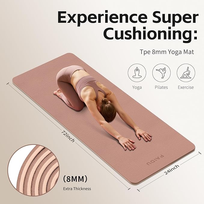 Yoga Mat 8mm Super Thick TPE Fitness Mat | SGS Certified | Non-Slip, Odorless & Tear-Resistant | Unisex with Strap | for Yoga, Pilates, Meditation & Home Workouts - Bloomnest