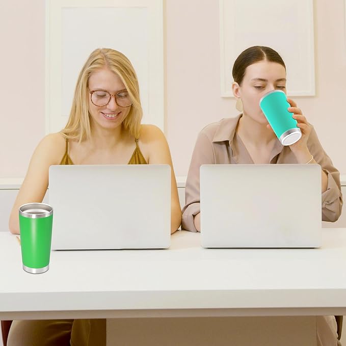 20 oz Tumbler with lid Double Wall Vacuum Insulated Tumblers Stainless Steel Coffee Mug Travel Coffee Tumbler Powder Coated Tumbler Cup Keep Hot&Cold - (Light Blue 6 Pack)