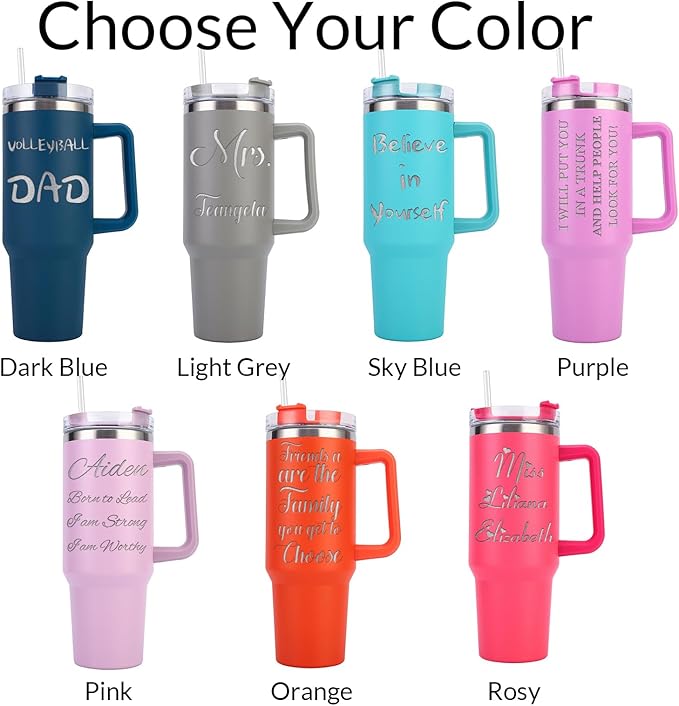 Personalized Tumbler with Handle, Custom 40oz Insulated Stainless Steel Travel Mug Coffee Cup with Engraved Name and Straw Lid, Personalized Gifts for Women Men Him Her (blue-31) - Bloomnest