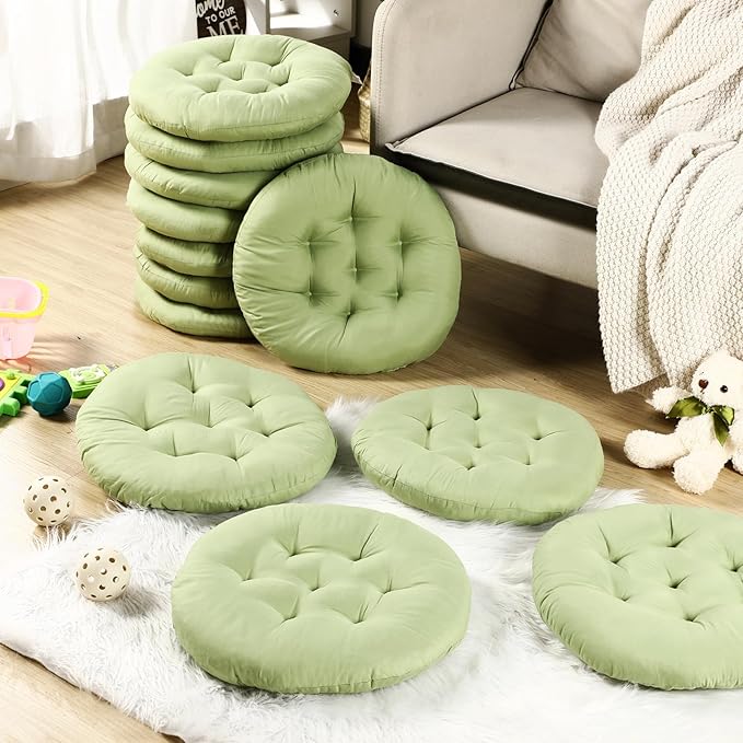 Fumete 12 Pcs Floor Pillows Cushions Seating 16 x 16 Inches Color Round Seat Reading Floor Chair Cushions for Kids Adults Classroom Home School Playing Supplies(Green) - Bloomnest