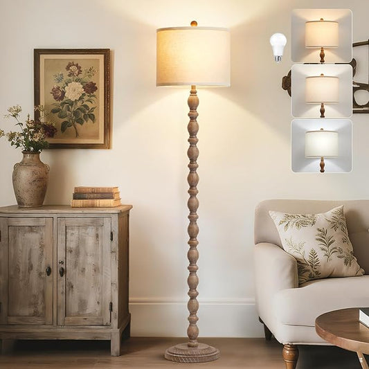 Luvkczc 62" Farmhouse Floor Lamp for Living Room & Bedroom - 3-Color Temperature Standing Lamp, Vintage Rustic Tall Floor Lamps with Rotary Switch, Resin Corner Lamps for Office (Dark Brown) - Bloomnest