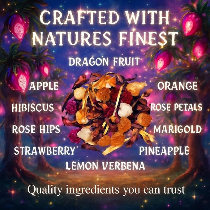 Bellasia Tea Dragon Fruit for Kids Using Real Fruit Pieces - Caffeine Free Herbal Tea Blend with Real Ingredients & Balanced Flavor- Add Loose Leaf Tea to Your Child’s Routine for A Fun & Tasty Drink - Bloomnest