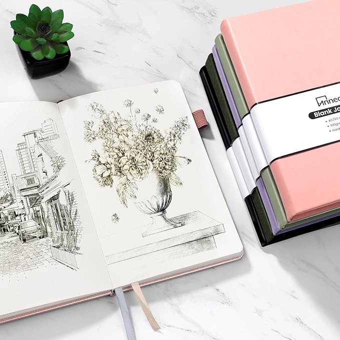 Annecy Blank Journal Notebook, Medium 5.5x 8.25, 160 Pages 100GSM Writing Paper, A5 Grey Green Faux Leather Cover with Pen Loop - Bloomnest