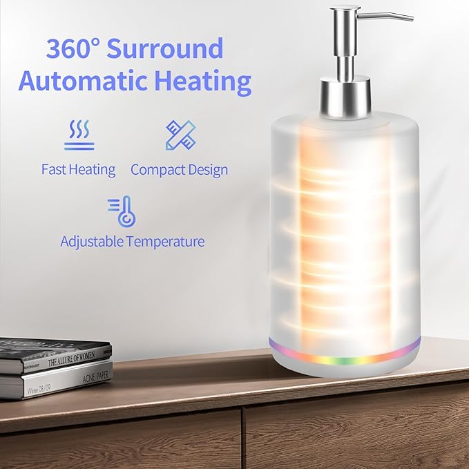 Oil Warmer for Massage, Yofuly Heated Body Lotion Dispenser Device with Gua Sha Roller Set, Electric Massage Oil Gel Bottles Heater with Ambient Lighting, White - Bloomnest