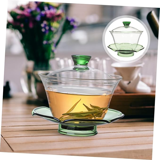 Zerodeko Glass Chinese Tea Bowl with Lid Decorative Tureen Teacup for Brewing Scented and Green Tea Easy-clean Transparent for Home - Bloomnest