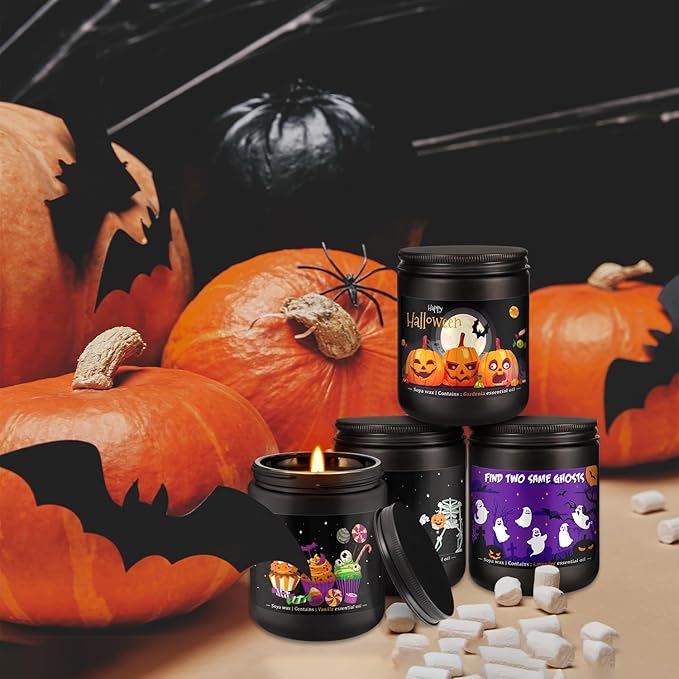 Halloween Scented Candle Set, 4-Pack 7oz Soy Wax Candles with 4 Fragrances, Long-Lasting Burning for Halloween, Christmas, Home Decor, Rituals & Themed Parties. - Bloomnest