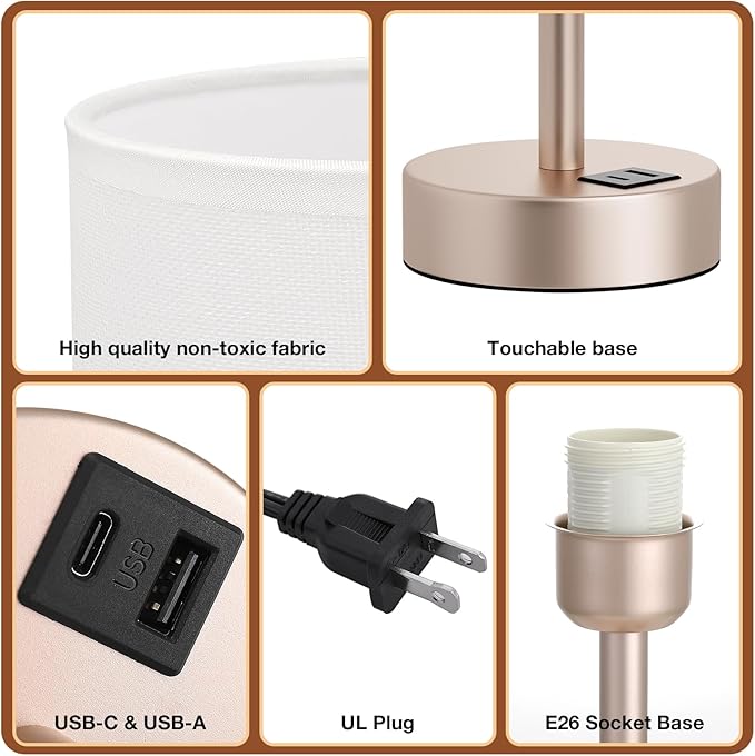 Dicoool Touch Bedside Table Lamp with USB - 3 Way Dimmable Lamp for Bedroom Nightstand, Desk Lamp with Charging Station for Dorm, Living Room, Office, Kids Room, Nursery - Bloomnest