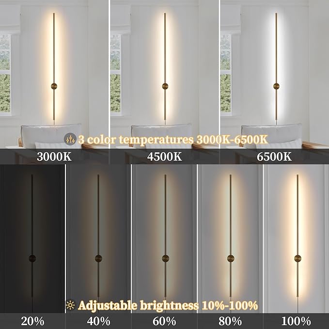 Dimmable Plug in Wall Sconce Set of 2, Gold 39.37" LED Wall Light with Remote, Adjustable Color Temperature Brightness Wall lamp with Timer for Living Room,Bedroom and Accent Lighting - Bloomnest