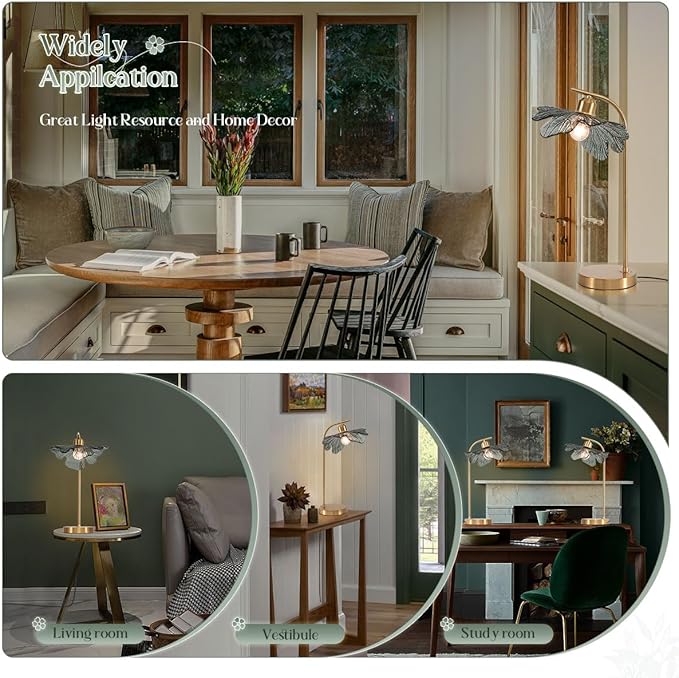 2 Pack Gold Table lamp Mid CenturyTable Lamps with Touch Switch Dark Green Glass Shade nightstand lamp Side Desk lamp Small Table lamp Glass Table Light for end Table Bedroom Farmhouse - Bloomnest