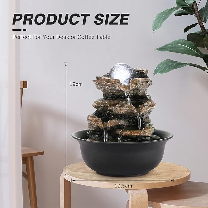 WICHEMI Indoor Fountains Tabletop Fountain Waterfall Fountain Indoor Water Feature Stacked Rocks Feng Shui Zen Meditation Relaxation Desktop Fountain with LED Light for Home and Office Decor(Style 5)