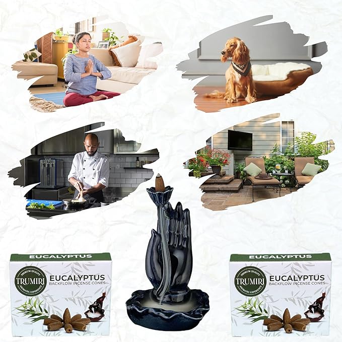Eucalyptus Backflow Incense - 60 Cones, Six Packs of 10 - Waterfall Effect TRUMIRI