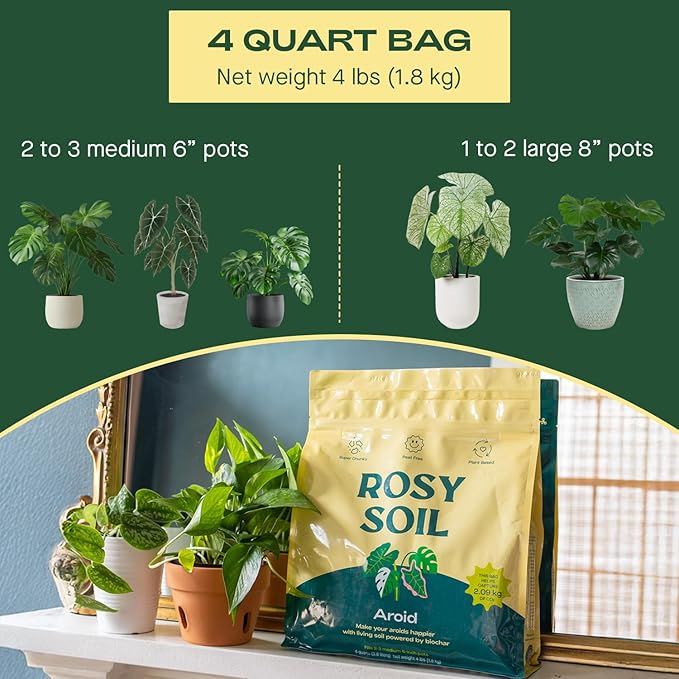 Rosy Soil Aroid Soil Potting Mix - Peat-Free, Microbially Active Biochar Powered Soil for Aroids - Superior Aeration & Drainage for Aroid Plants - Ideal for Indoor Gardening - 4 Quarts - Bloomnest