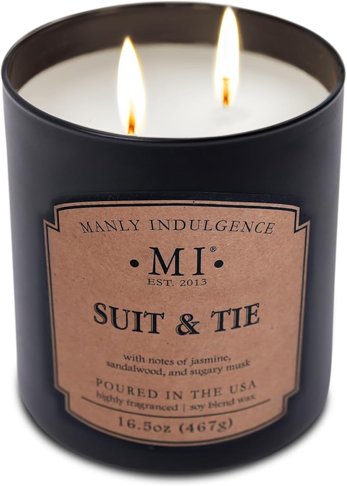 Manly Indulgence Suit & Tie Scented Candles for Men, 2 Wick, 16.5 oz, Premium Soy Blend Wax, 60H Burn, Candles for Home Scented - Made in The USA - Bloomnest