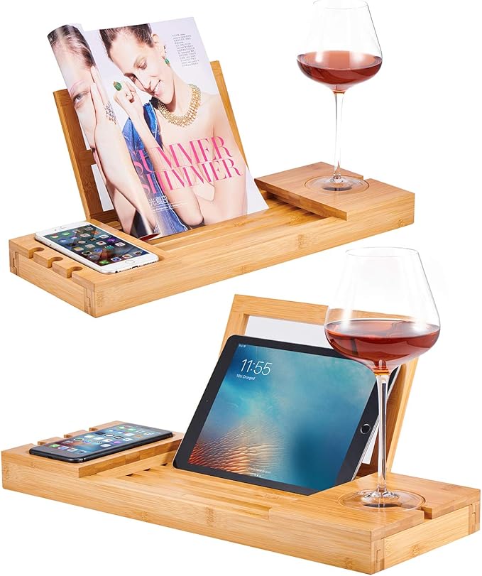 Utoplike Bamboo Bathtub Caddy Tray Bath Tray for Tub, Adjustable Bathroom Bathtub Organizer with Book Tablet Wine Glass Cup Towel Holder - Bloomnest