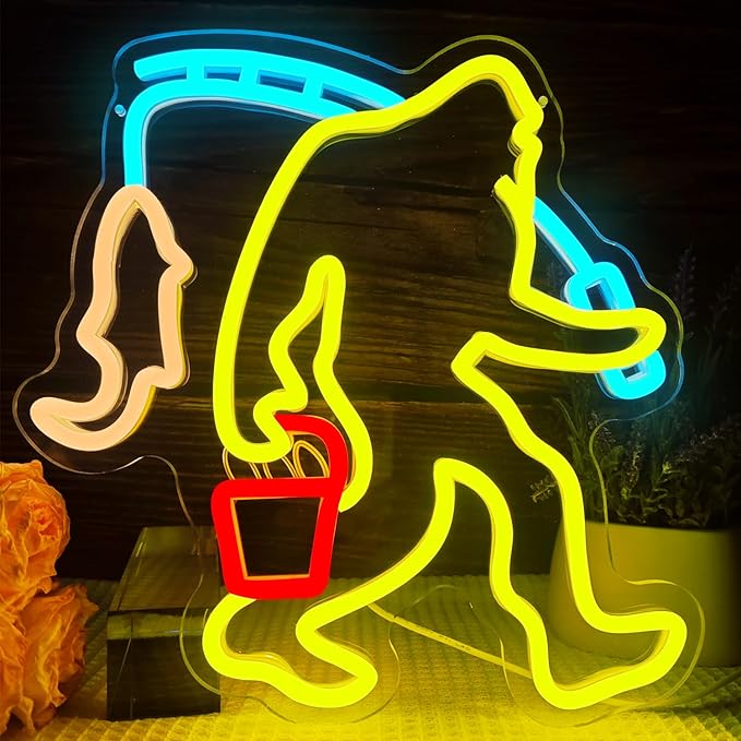 Bigfoot Fishing Neon Sign Dimmable Sasquatch Neon Sign for Wall Decor Bigfoot Neon Light Up Sign for Bedroom Holiday Birthday Christmas Gifts for Friends Kids - Bloomnest