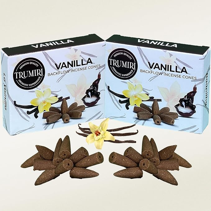 TRUMIRI Vanilla Backflow Incense Cones - Total 20 Incense Cones Waterfall - Dual Pack of 10 Incense Backflow Cones - Waterfall Incense Cones - Incense Waterfall Cones TRUMIRI