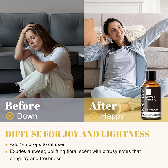 MAYJAM Neroli Essential Oil - Huge 3.38 Fl.oz - Premium Grade Essential Oils for Home Diffusers Skin Care - Neroli Oil for Soap Making Scent - Bloomnest