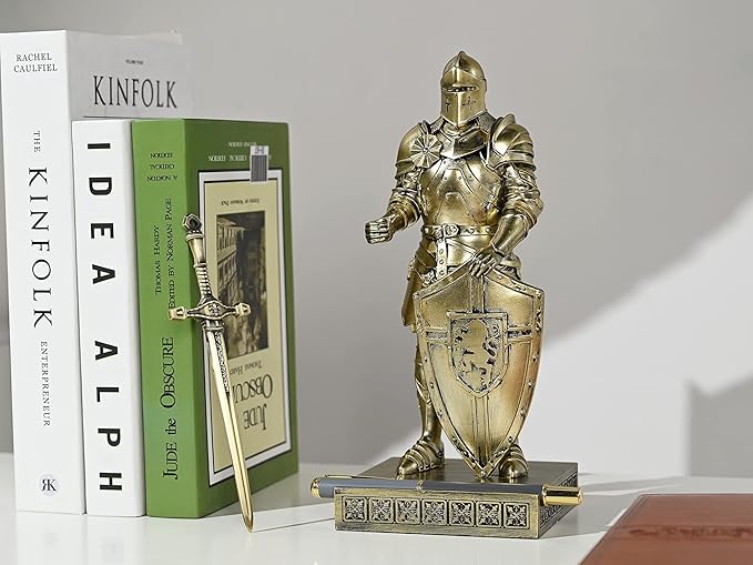 King's Guard Ornament Knight Statue for Desk, Desktop Accessories Pen Holder Pen Stand Paperweight for Office and Home (Bronze)