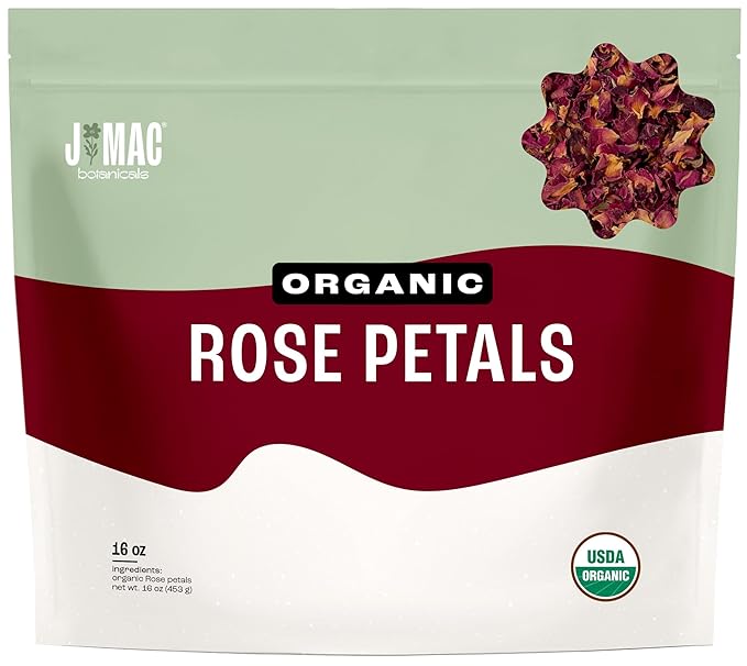 J MAC BOTANICALS Organic Rose Petals, (16 oz) Certified USDA Organic, edible, culinary grade dry rose petals, rose petals for herbal tea, cooking and crafts - Bloomnest
