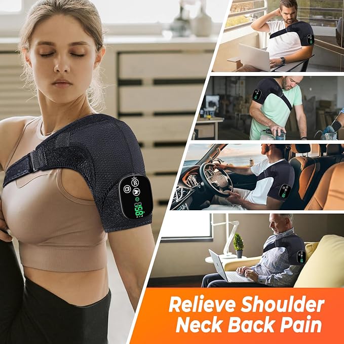 Shoulder Massage with Heating Pad, Cordless Heated Wrap with Vibration, Electric Brace for Shoulder Comfort and Neck Relaxation, Gift for Men and Women - Bloomnest