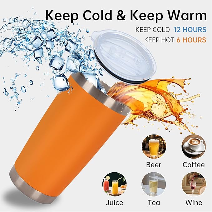 IEOVIEE 32 Pack, 20oz Stainless Steel Bulk Tumblers with Lids and Straws, Double Wall Insulated Travel Mug, Durable Powder Coated Tumbler Bulk Cup for Cold and Hot Drinks(Orange) - Bloomnest