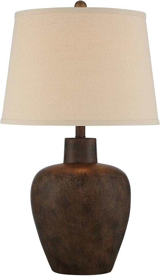 Regency Hill Glenn Farmhouse Rustic Southwestern Natural Cottage Table Lamps 27" Tall Set of 2 Dark Terra Cotta Tapered Fabric Drum Shade Decor for Living Room Bedroom House Bedside Nightstand - Bloomnest