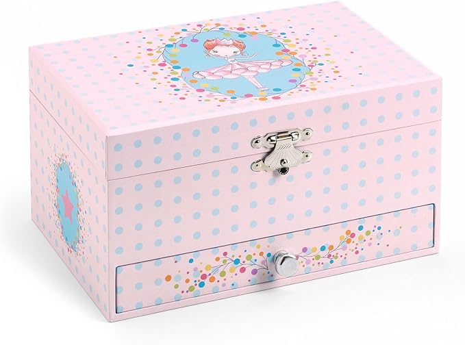 DJECO Musical Jewelry Box for Kids - Treasure Boxes Ballerina's Tune - Storage for Necklace, Bracelets, Rings, Earrings, Small Toys, Decorations, Keepsake & Trinkets - Safe for Ages 3+ Boys & Girls - Bloomnest
