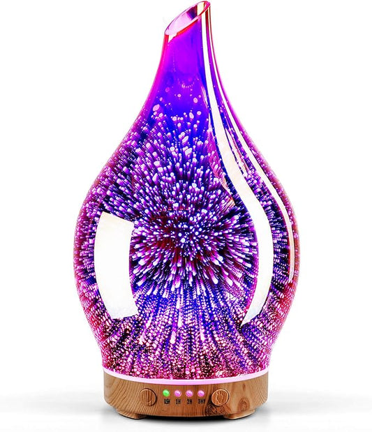 Porseme Essential Oil Diffuser 3D Firework Glass Aromatherapy Ultrasonic Humidifier Rose Gold, Auto Shut-Off, Timer Setting, BPA Free, Aroma Decoration for Home, Office, Gym, Spa, Premium Gift 150ml - Bloomnest