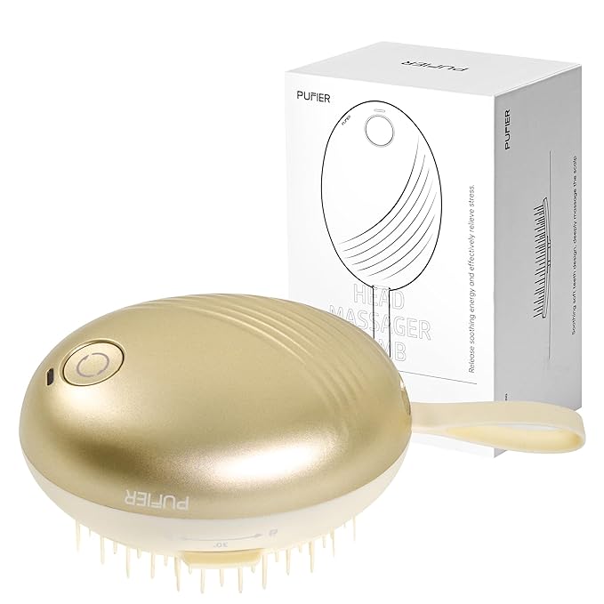 Electric Scalp Massager – Rechargeable Head Massager with Anion Technology, Portable Anti-Frizz Scalp Tool, Scalp Massager Gift for Men & Women(Gold) PUFIERDisco