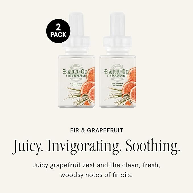 Pura & Barr-Co. Home Scent Refill - Smart Home Air Diffuser Fragrance - Up to 120-Hours of Premium Fragrance per Refill - Household Essential - Clean & Safe Diffuser - 2 Pack, Fir & Grapefruit