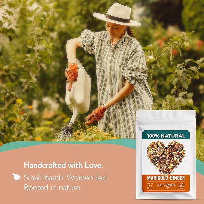 Premium Ginger Loose Leaf Tea with Marigold, Chamomile, Elderflower - Caffeine Free Herbal Tea with Real Herbs & Fruit – Te de Jengibre – 4oz. - Bloomnest