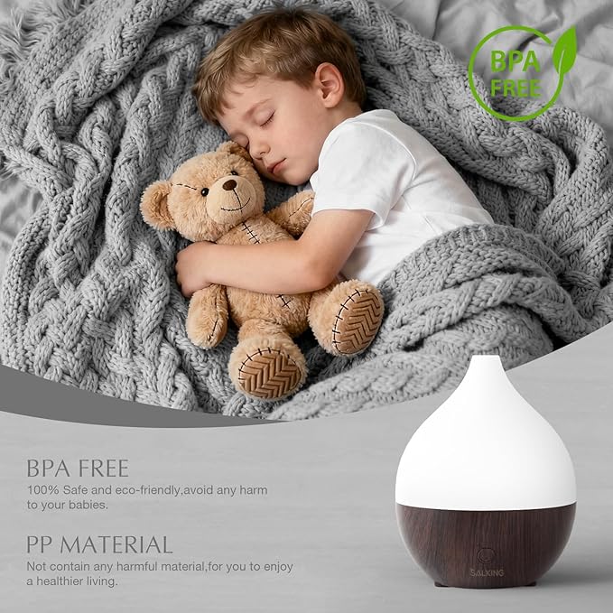 SALKING Essential Oil Diffuser, 100ml Small Aromatherapy Diffuser for Essential Oils, Auto Shut-Off Ultrasonic Diffusers, Cool Mist Humidifier with Warm White Lights, for Office Home (Dark) - Bloomnest