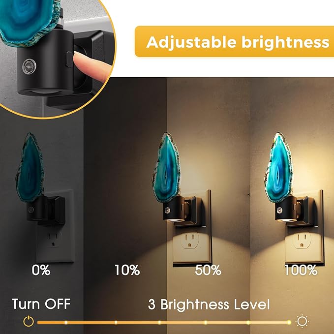 L LOHAS LED Night Light, Night Lights Plug into Wall, Agate Nightlight Rotating, Dimmable Nightlights Plug in with Light Sensor, Soft White Nightlights for Bathroom Bedroom Hallway, 1 Pack(Blue) - Bloomnest